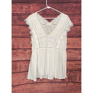ADIVA Woman's Crochet Accent Semi Sheer Boho Top NEW size L Cottage, prairie